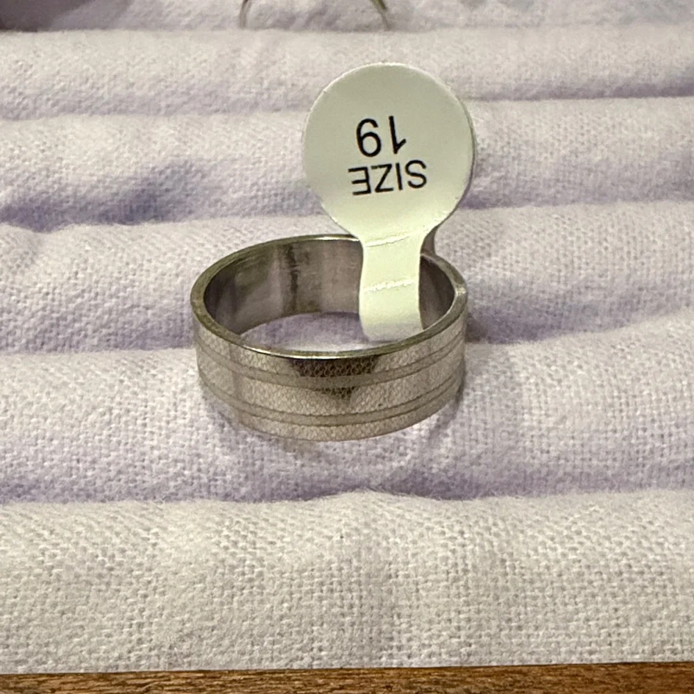 Silver Stainless Steel Band Ring - Picture 2 of 3